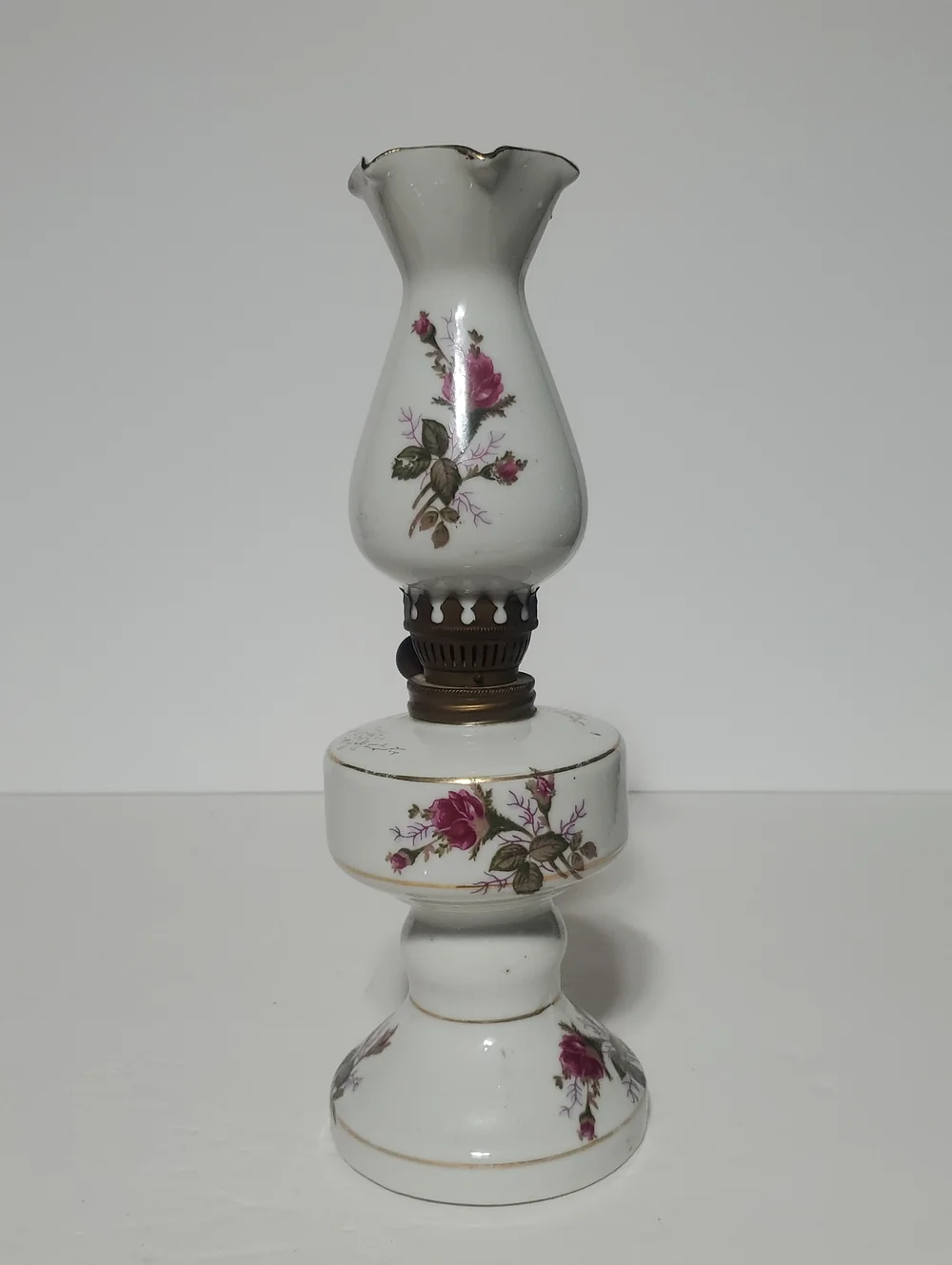 Vintage Tilso Japan Miniture Porcelain Floral Oil Lamp